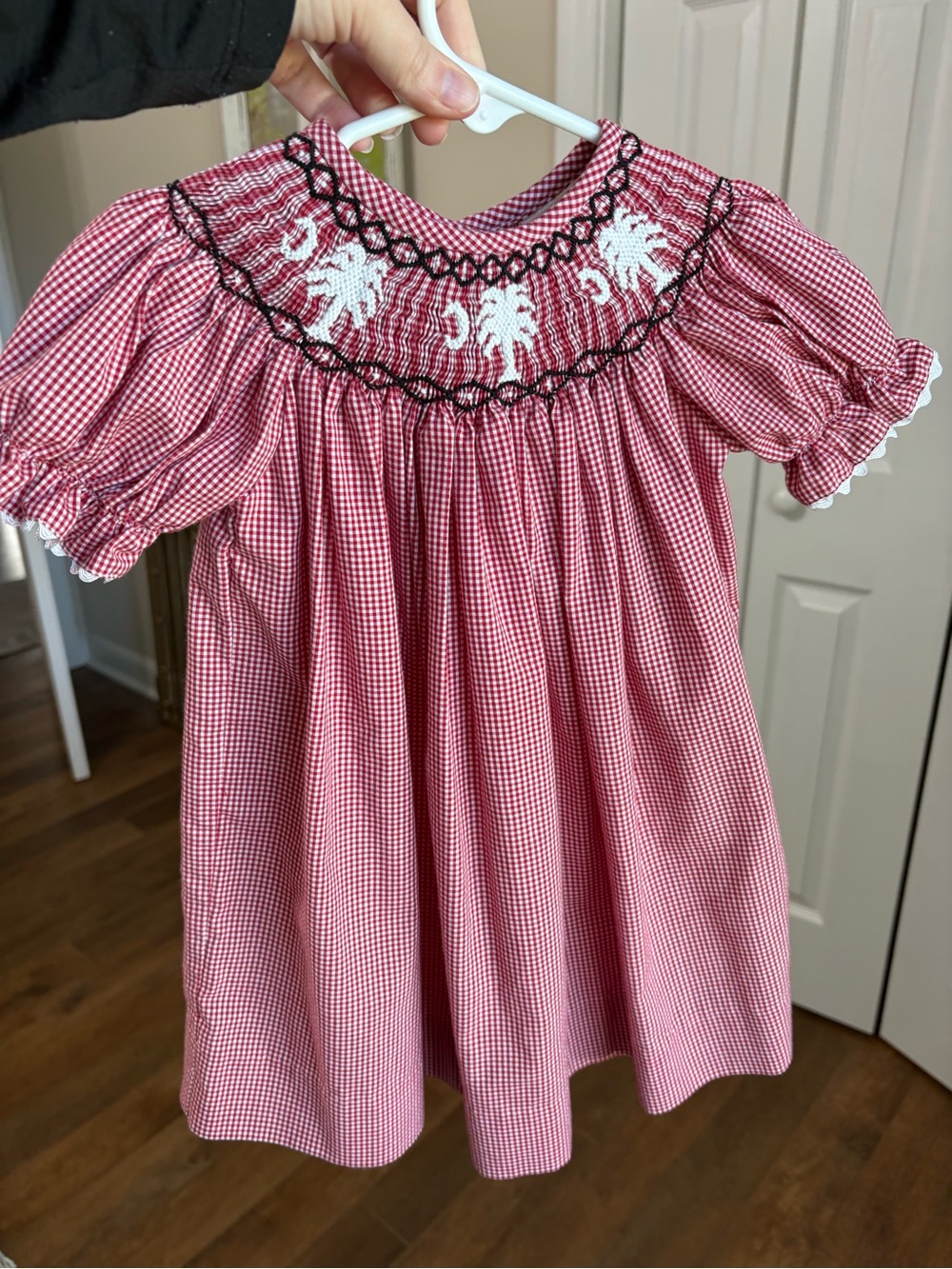 Shrimp & Grits Kids 12M garnet Gingham Smocked Girls Dress